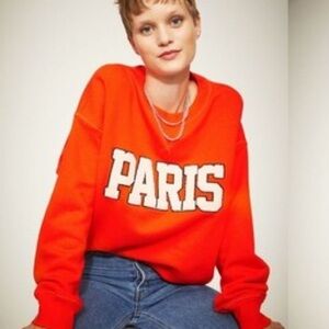 H&M Orange Red PARIS‎ Crew neck Sweater Small